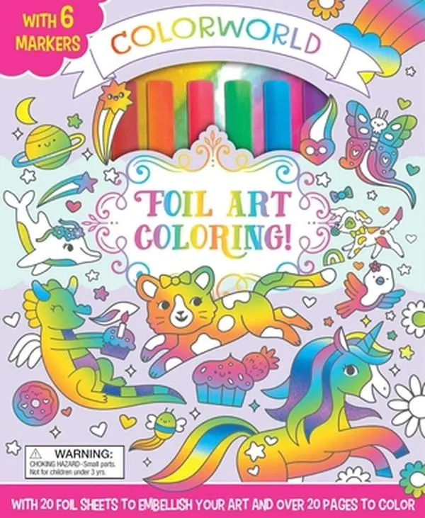 Colorworld Foil Art Coloring Kit - Unisex Mixed Media Book with 20 Foil Sheets, 24 Coloring Pages, 8 Sticker Scenes, 6 Markers, Safe Materials, 1.6 lbs, 10.3" h x 9.4" l x 1.8" w by Editors of Silver Dolphin Books (Children's Literature & Art)