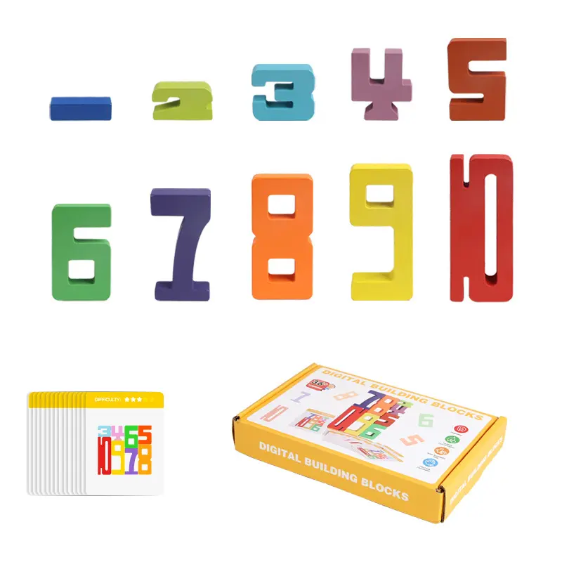 Montessori Wooden Number Stacking Toy - 10-Piece Safe BPA-Free Interactive STEM Learning Blocks with Primary Colors Flash Cards for 3-4 Years Old Toddlers, Birthday & Holidays Gifts