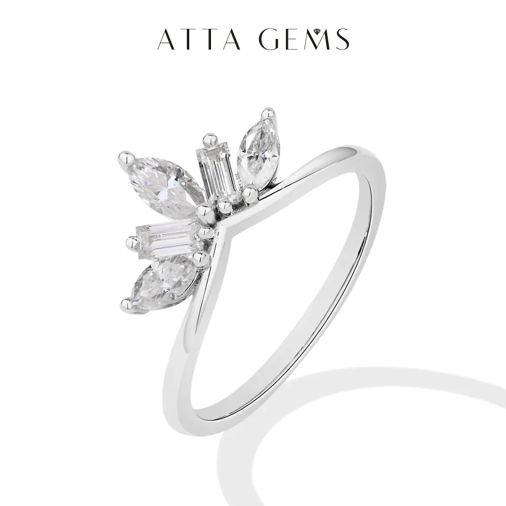 ATTAGEMS Irregular Lab-Created Moissanite Ring, Unique Ring Design, Casual Wear Fine Jewelry, New Gift for Women (R296), Casual Wear Ring tiktokshopbacktoschool
