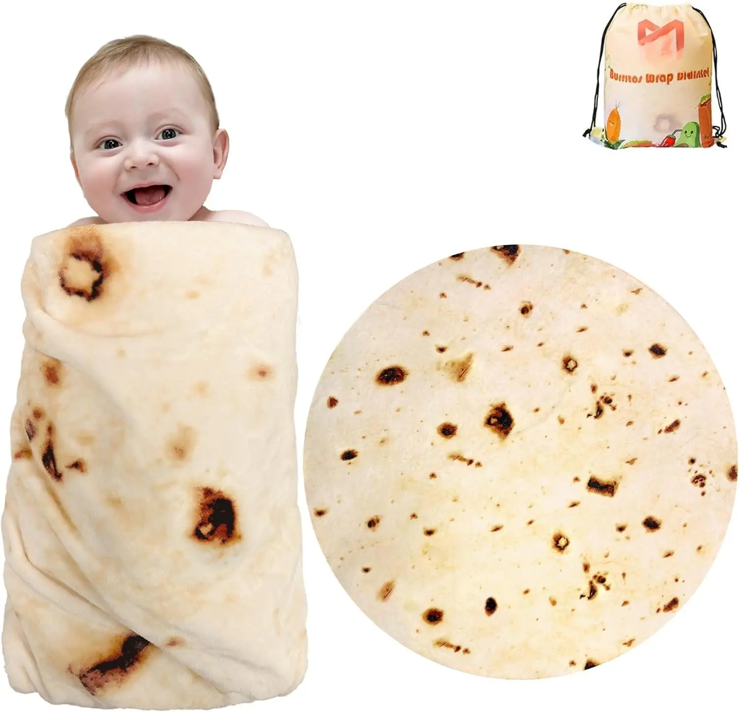 Burritos Tortilla Swaddle Blanket  for  , 285 GSM Soft Flannel Taco Wrap Blanket Funny Gifts for  Shower Boys Girls, 36 inch