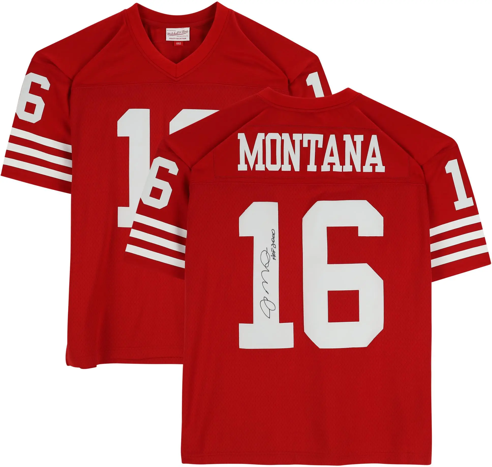 Joe Montana San Francisco 49ers Autographed Mitchell & Ness 1990 Throwback Scarlett Replica Jersey with "HOF 2000" Inscription - Fanatics Authentic Certified