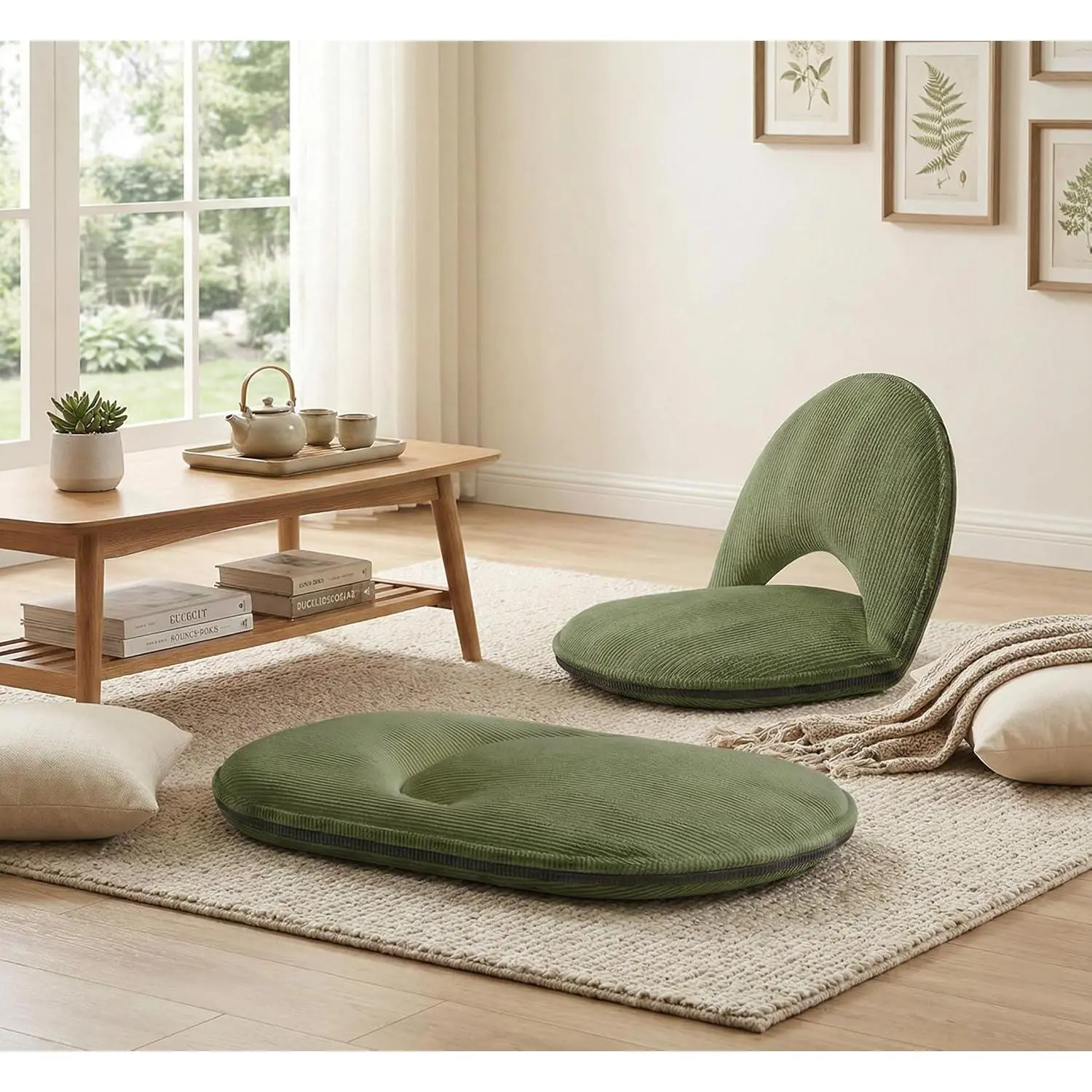 Tatami-Look Floor Chair, Armless Single Seat with Backrest, Foldable Padded Cushion Lounger for Bedroom, Bay Window, Floor Chairs