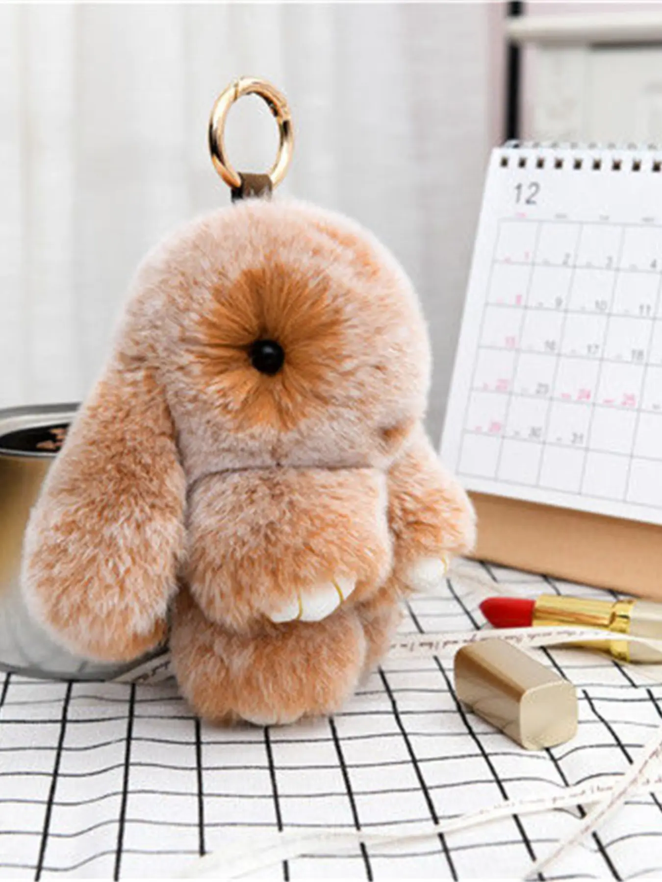 Fluffy Bunny Keychain Plush Rabbit Bag Charm, Keychain for Bags, Cute Keychains For Car Keys, Cute Animal Design, Christmas Gift for Girls, Adorable Car Key Ring & Purse Accessory, Key Accessories, Animals Keychain Decor