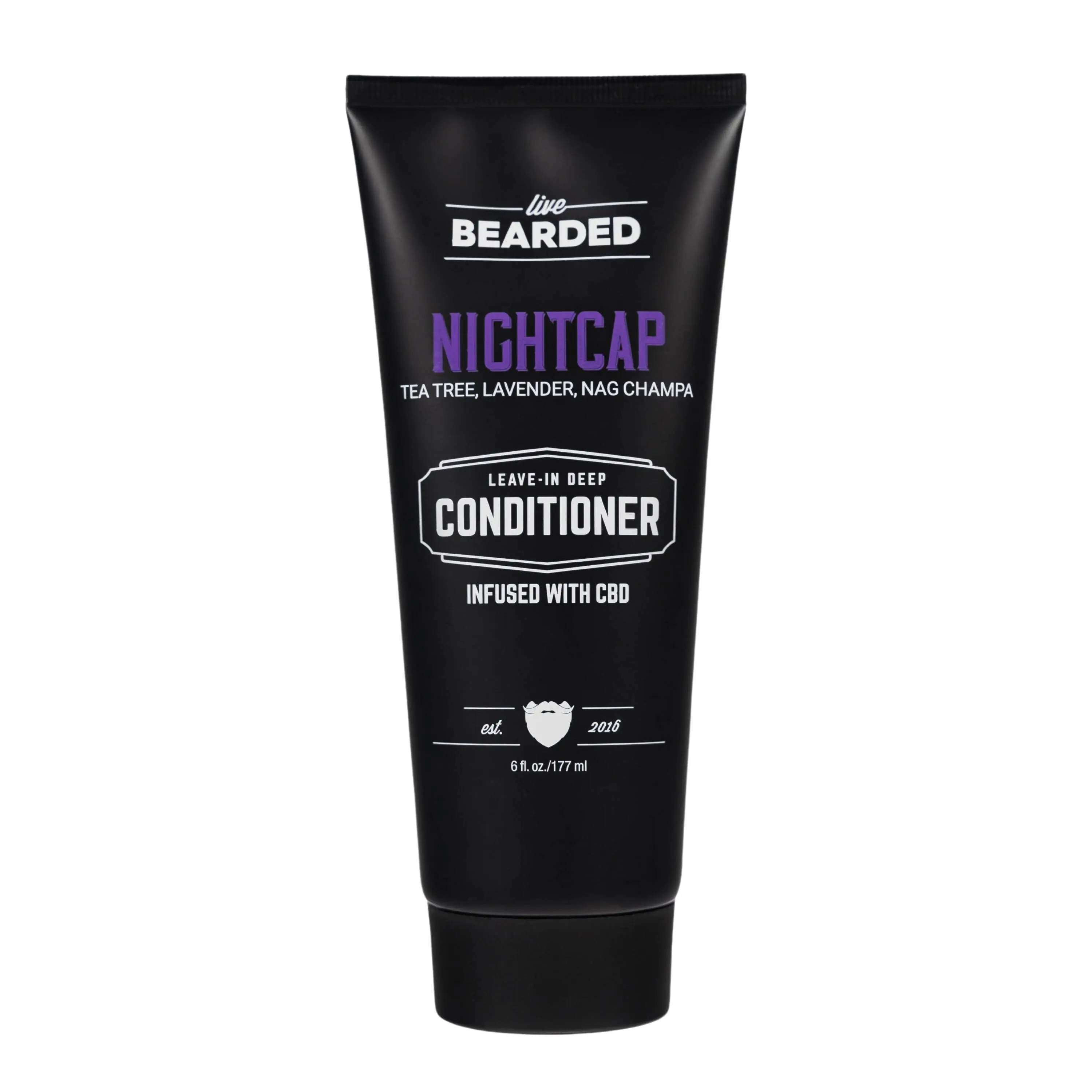 Live Bearded Nightcap Leave-In Conditioner - Tea Tree, Lavender, and Nag Champa Deep Hydration Cream for Men - 8 oz