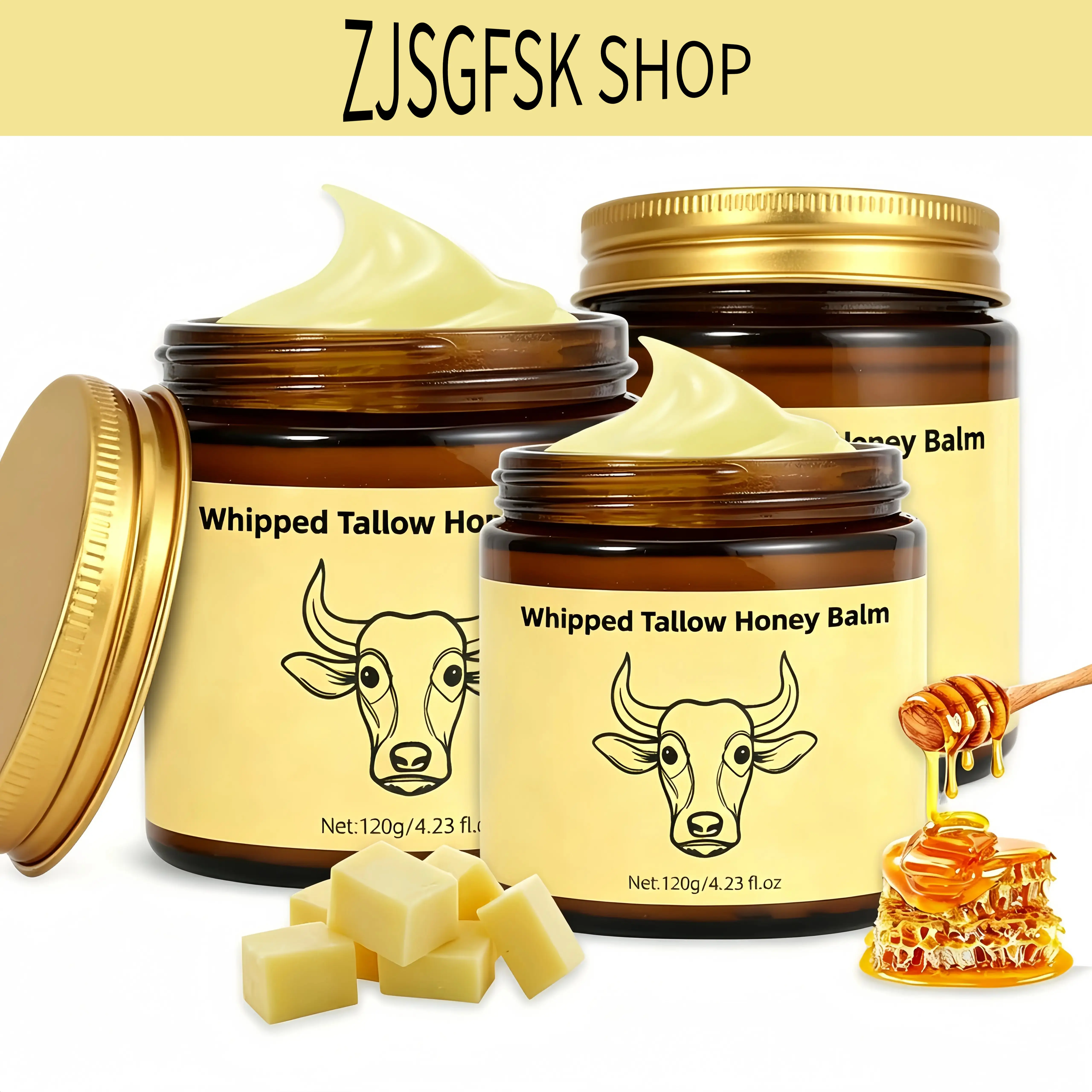 3 Pack Tallow Honey Cream | All-in-One Face & Body Moisturizer for Dry Skin, Hydrating & Nourishing