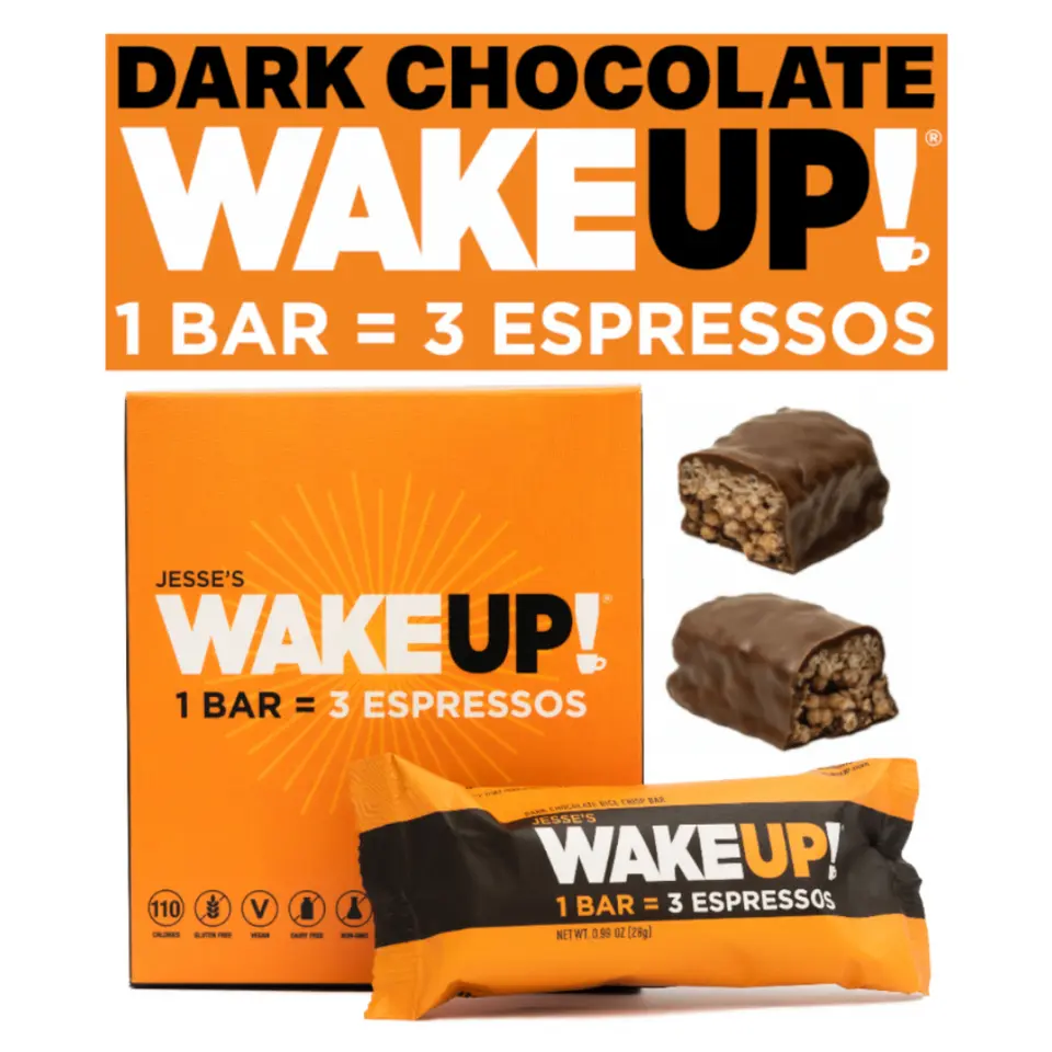 WAKE UP! Caffeinated Chocolate Protein Bars - Gluten Free, Vegan, 350mg Caffeine (1 Bar = 3 Espressos) - Boosts Focus and Clarity - Kosher Ingredients - 6 Pack