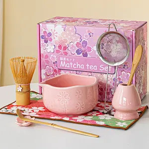 Matcha Whisking Set with Accessories – Ceramic Matcha Bowl & Bamboo Whisk Kit Including Stainless Steel Sieve, Whisk Holder, Tea Towel – Complete Matcha Tea Ceremony Tool Set for Tea Lovers