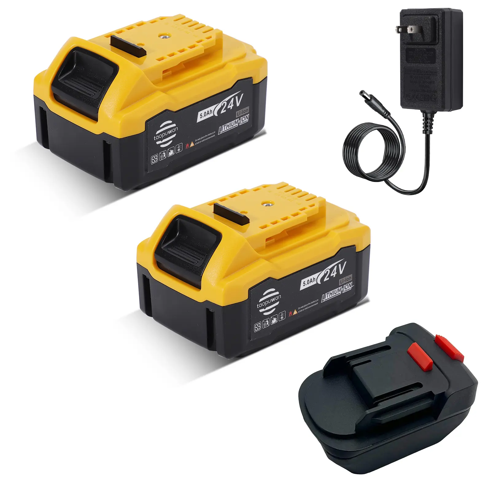 2 Packs 5.0Ah 24V Lithium Rechargeable High Output Battery Replacement for Dewalt 24-18V Tools, with Charger & Dewalt-to-Makita Adapter, Heavy Duty Portable Tool Accessories
