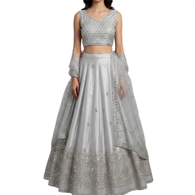 Silk lehnga in gray color