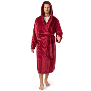 PAVILIA Mens Hooded Bathrobe, Fleece Robe With Hood, Plush Long Male With Pockets, Satin Trim