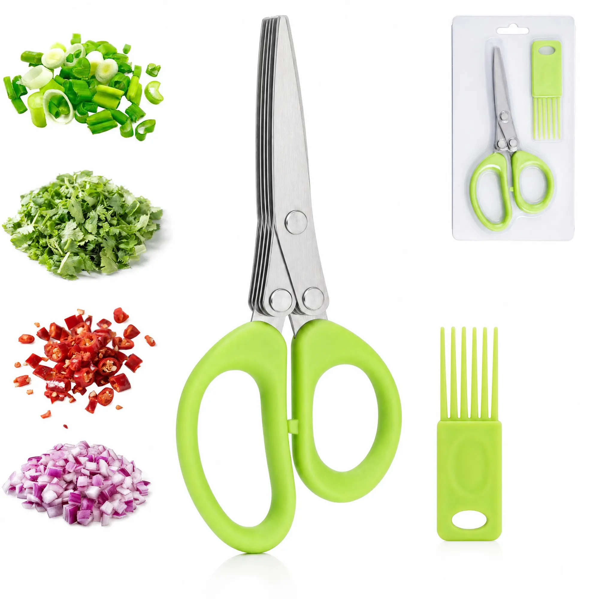 5-Blade Stainless Steel Kitchen Shears - Multi-Use Stainless Steel Cookware, Herb Cutter for Fresh Parsley, Green Kitchen Cooking Gadget, Shears Kitchen Scissors