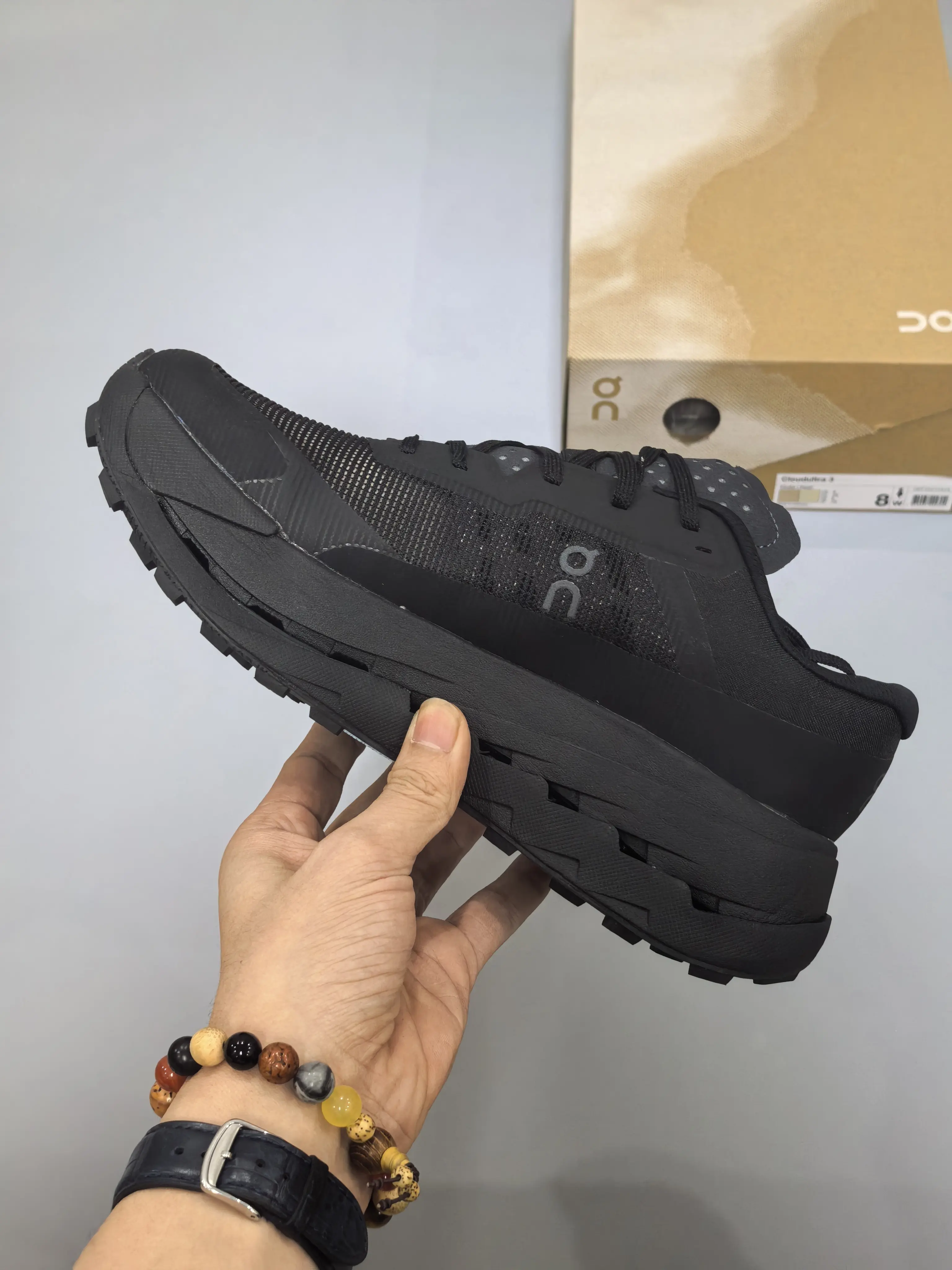 All Black Mesh Breathable Trail Running Shoes, Shock Absorb Thick Sole Outdoor Sneakers, Lightweight Non Slip Hiking Trainers for Men Women