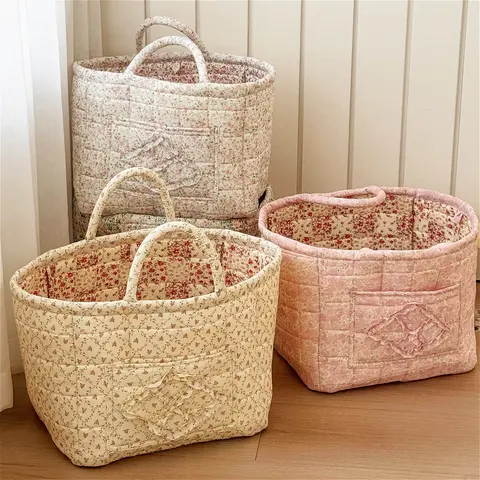 Classic Collapsible Cotton Floral-Pattern Laundry Hamper - High-Capacity Woven Home Organizer, Lightweight, Space-Saving Fold, Comfortable Grip Handles, Ideal for Small Apartments, Bedroom Clothes & Toys Storage, Collapsible Storage Baskets
