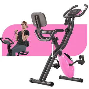 Exercise Bike, Folding Exercise Bike for 330LB Capacity, Fitness Upright and Recumbent X-Bike with 10-Level Adjustable Resistance, Back Support Cushion for Home Gym Workout