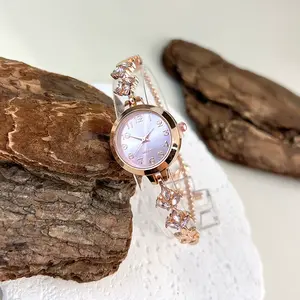 Elegant Ladies Quartz Watch – Diamond-Accented Bracelet, Classic Arabic Dial, Round Alloy Case