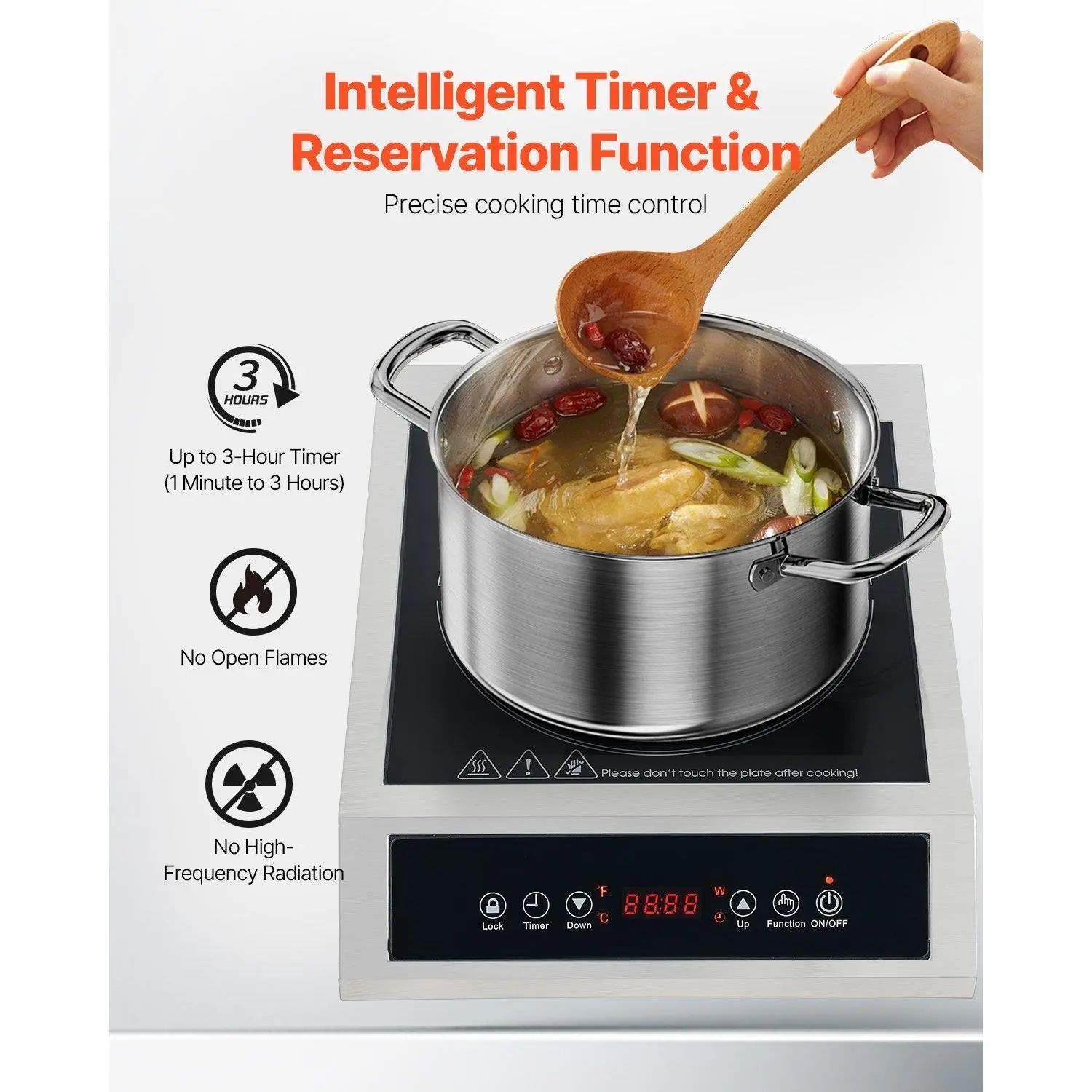 3500W Portable Commercial Induction Cooktop, Spring New Arrival Countertop Burner with 11 Temp Levels, Timer, LED Display, Child Lock, Pause Function for Restaurants