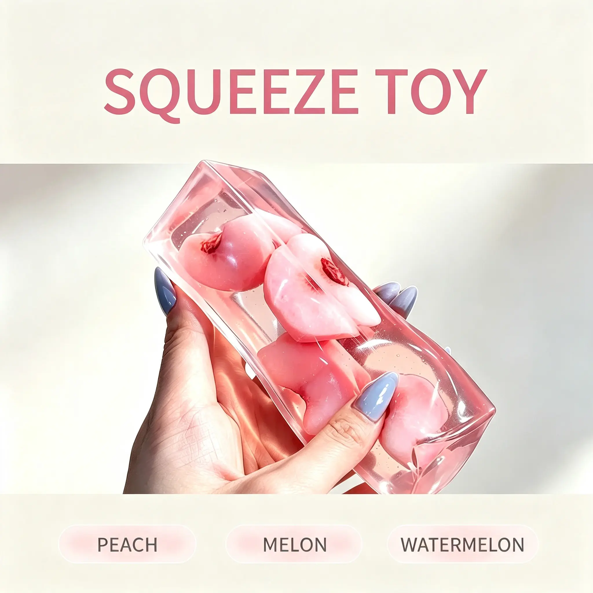 TPR Squishy Fidget ToyPeach Watermelon Honeydew Clear Squeeze Mochi Squishies, Soft ASMR Sensory Stress Relief Toy for Teens Adults, Cute Hobby Collectible Gift for Birthday Holiday Party