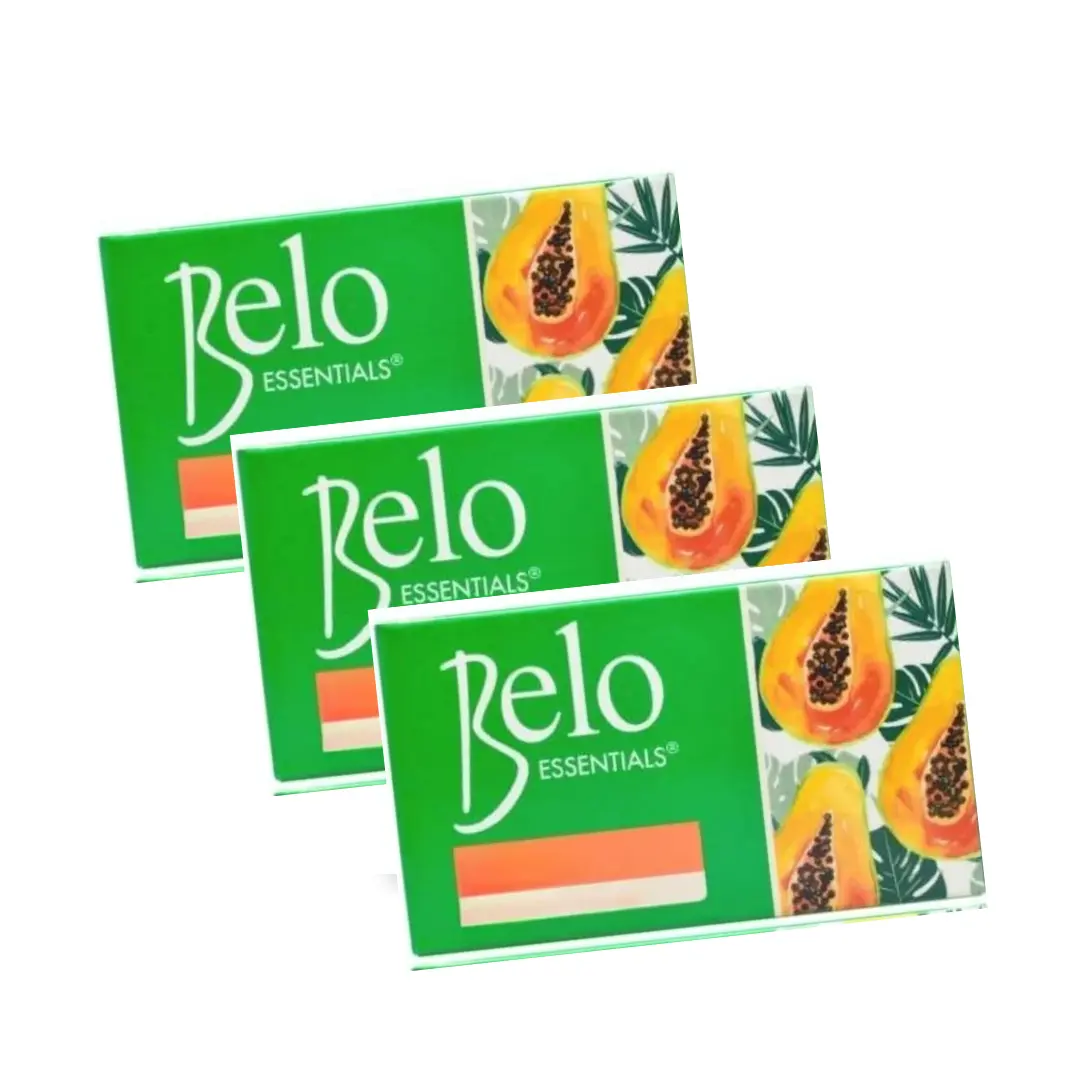 Belo Essentials Papaya Soap  | Gentle Hydrating Cleanser for Face & Body soap 6--5g x 3-PACK