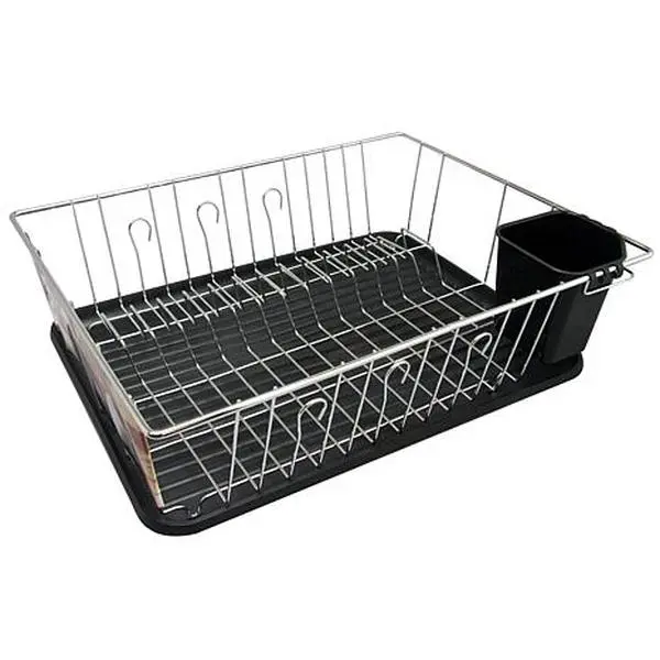 MegaChef 16 Inch Chrome Plated and Plastic Counter Top Drying Dish Rack in Black MegaChef 16 Inch Chrome Plated and Plastic Counter Top Drying Dish Rack in Black