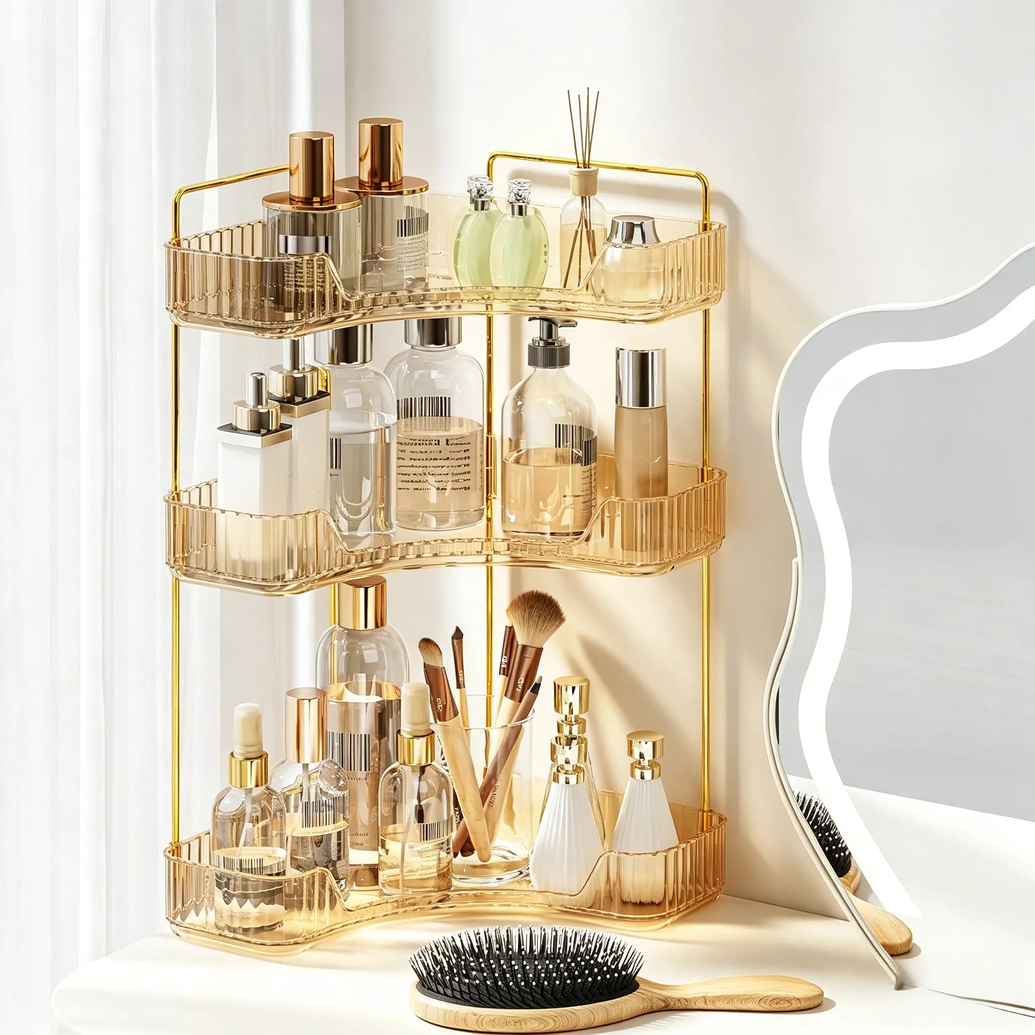 3-Tier Modern ABS Bathroom Organizer Storage - Home Supply with Perfume Tray, Cosmetic Skincare Shelf, Large-Capacity Multifunctional Design, Ideal for Bathroom Counter, Dresser, Mother’s Day Gift, Bathroom Accessories summervibes