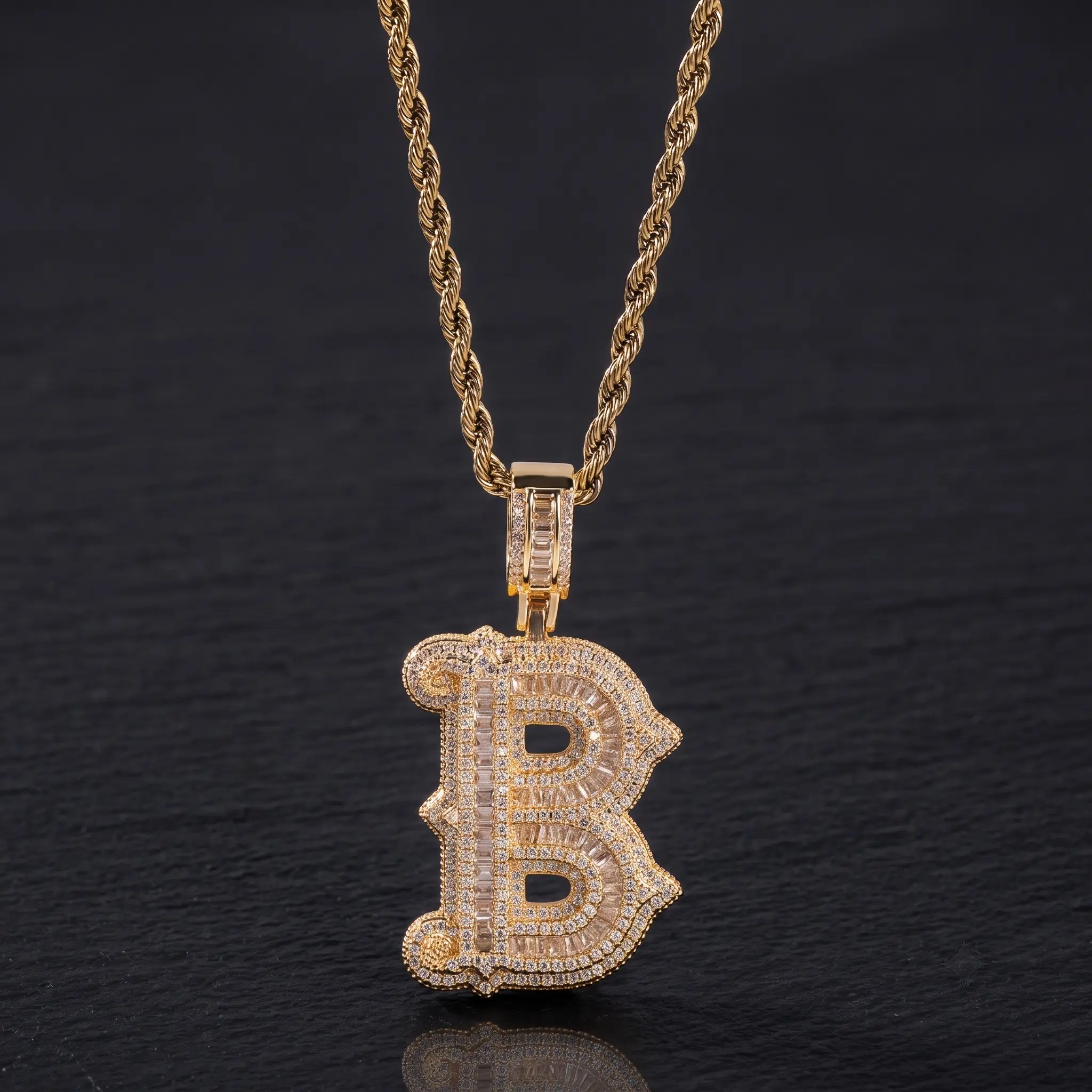 A–Z letter pendant necklace, copper and cubic zirconia initial jewelry available in three colors, 24-inch twisted chain, gift for birthdays, Valentine’s Day, anniversaries, or friendship