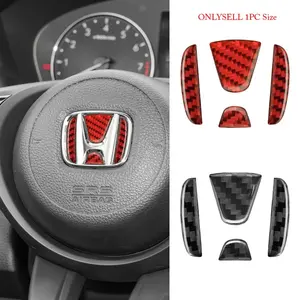 1Pc Car Steering Wheel Carbon Fiber Pattern Honda Badge Logo Pattern Car Steering Wheel Protection Sticker Car Decal Decoration Auto Accessories