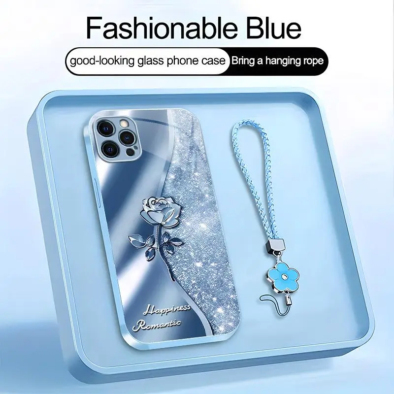 Suitable for [iPhone 12 Pro] high-end phone case，a beautiful four-leaf clover lanyard is included,printed case, no glitter，exquisite high-quality rose pattern,a variety of colors are available for you to choose from YM99