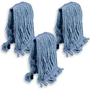 General Cleaning Mop Heavy Duty Commercial Replacement, Wet Industrial Blue  Looped End String  Refill (Pack of 3)
