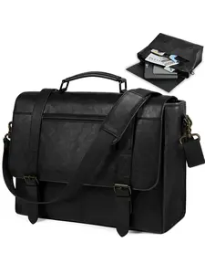 Men's Messenger Bag Strap 15.6 Inch Leather Laptop Case Vintage Waterproof Briefcase Business Computer Document Holder Office Use Travel Essentials
