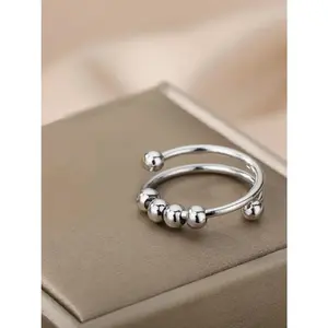 DearLuniva B Vintage Fashion Double Spiral Anxiety Ring, Round Beaded Design Cuff Promise Ring As Gift, Unisex New Trendy Ring Jewelry