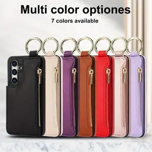 Multi-color Phone Case with Zipper & Ring Holder, 1 Count PU Leather Phone Case with Card Slot, Phone Accessories for Samsung A12 A13 A14 A15 A35 A52 A53 A54 A71 A72 A73