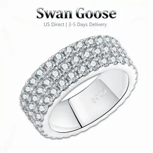 SwanGoose S925 Sterling Silver 3 Rows Full Eternity 5A Cubic Zirconia Ring | Luxury Sparkle Band Jewelry for Women & Girls as Gift, Daily Wear and Birthday Party