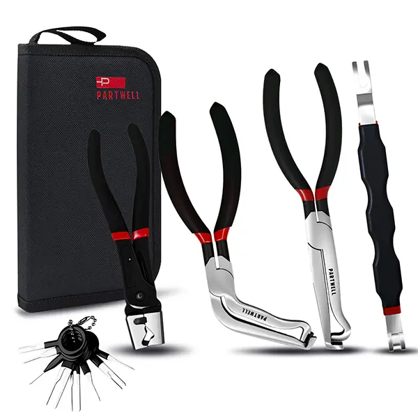 Partwell Electrical Disconnect Pliers Set – 4PC Electrical Connector Pliers for Cars, Fuel Line Disconnect Tool, and 8PCS Terminal Removal Tools – Automotive Electrical Tool Kit