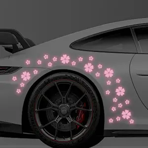 Beautiful Flower Reflective Stickers, Waterproof High Strength Heart-Shaped Petal Car Body Window Bumper Decoration DIY Self-Adhesive Side Decals