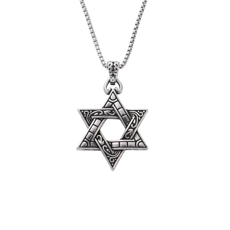 Titanium Steel Pendant Necklace, Gothic Star of David Statement Accessory with Protective Cosmic Symbolism, 60cm Chain, Casual, Daily, Geometric