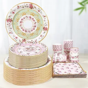 80-piece Disposable Tableware Set, Disposable Dinnerware for Tea Parties, Party Supplies. Suitable for afternoon tea gatherings, birthday parties, camping, girlfriends' birthday tea parties, family parties, etc., and serves 20 people