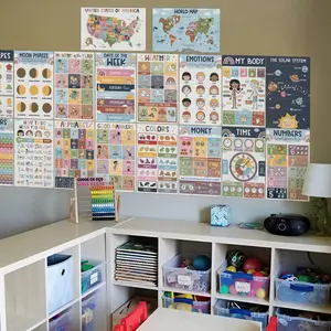 Educational Posters for Preschoolers, 16 Laminated Charts 11x17 Inches Adhesive Stickers Board for Toddlers Learning Tools Homeschool Classroom Supplies Kingdergarten Learning Charts