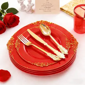 40 Plastic Plates Set, Includes 40 7.5 Inch Dessert Plates, Perfect for Parties Weddings Valentine's Day Birthdays Graduations, Disposable Plates