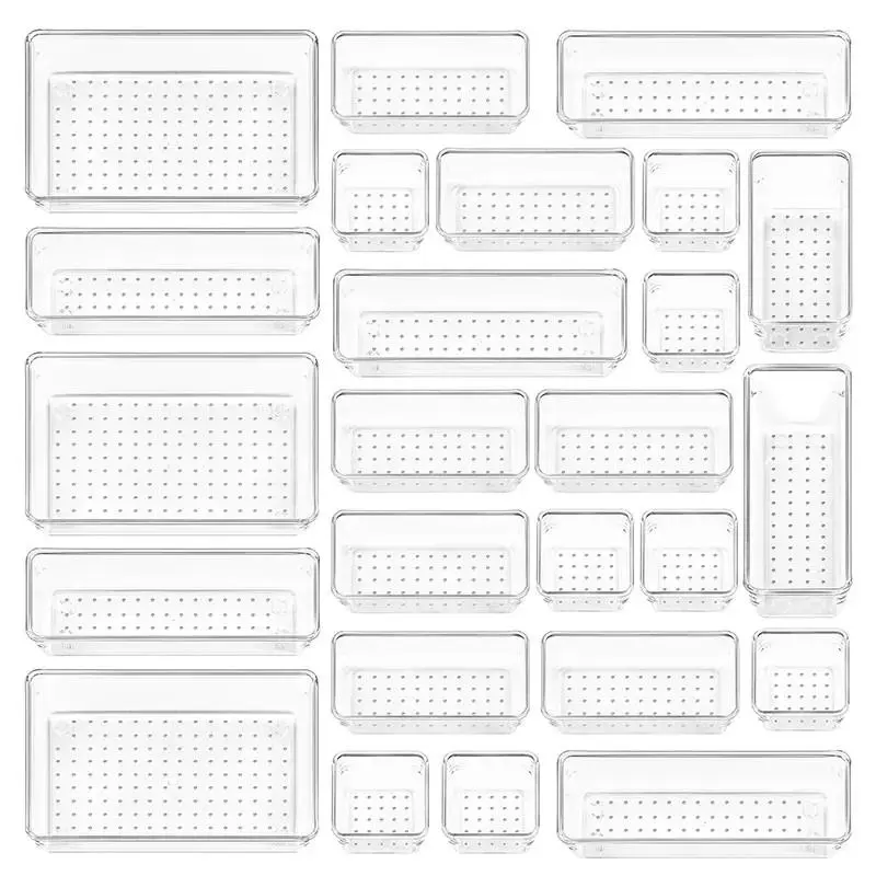 Drawer Organizer Storage Trays for Makeup, Kitchen, Bedroom, Office, Desk, Versatile Plastic Clear Drawer Organizer.