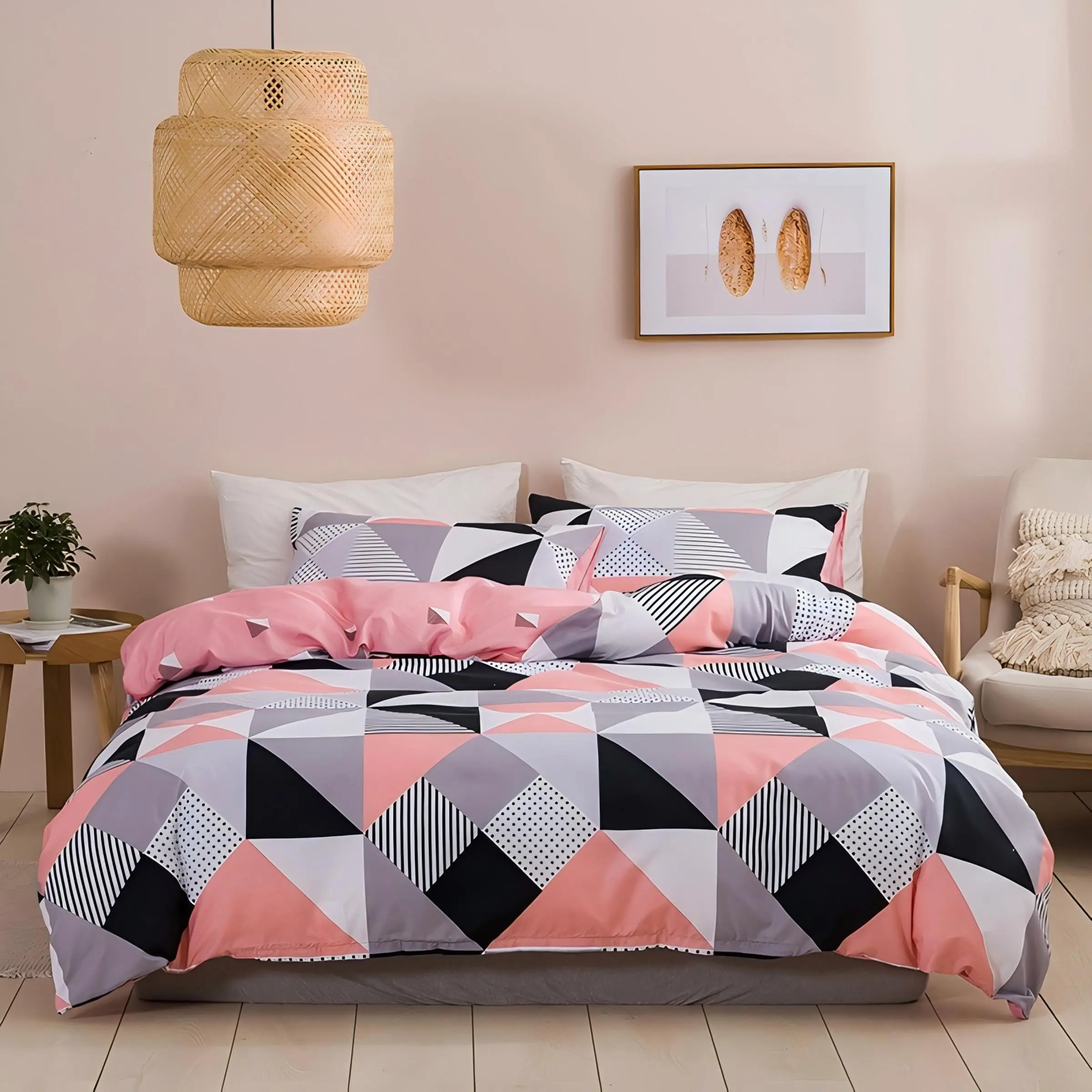 Geometric Pattern Duvet Cover Set, 2/3 Counts Including 1 Count Duvet Cover & 1/2 Counts Pillowcase without Filler, Decorative Duvet Cover, Soft Comfortable Bedding Set for Home Bedroom, Bedroom Decor, Washable Covers