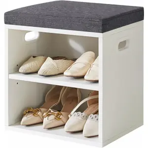 YMYNY Shoe Storage Bench with Cushion, 2 Tier Shoe Rack with Padded Seat, Adjustable Shoe Organizer Cabinet for Entryway, Living Room, Hallway, Closet, Bedroom, 15.4L*11W*16.54H, White, UHBD028W : Home & Kitchen