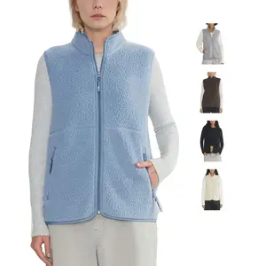 Trendy Fleece Fuzzy Vest for Women Stand Collar Sleeveless Jacket Full Zip Sherpa Outwear Gilet Warm Coat with Pocket TikTokShopBlackFriday