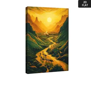 2D Flat 1pc The Road to the Sun Canvas Poster - Modern Wall Art with Wooden Frame, Vibrant Desert Landscape, Ready to Hang, Perfect for Home, Bedroom, Office, or Classroom Decor, Unique Gift Idea, Desert Decor	