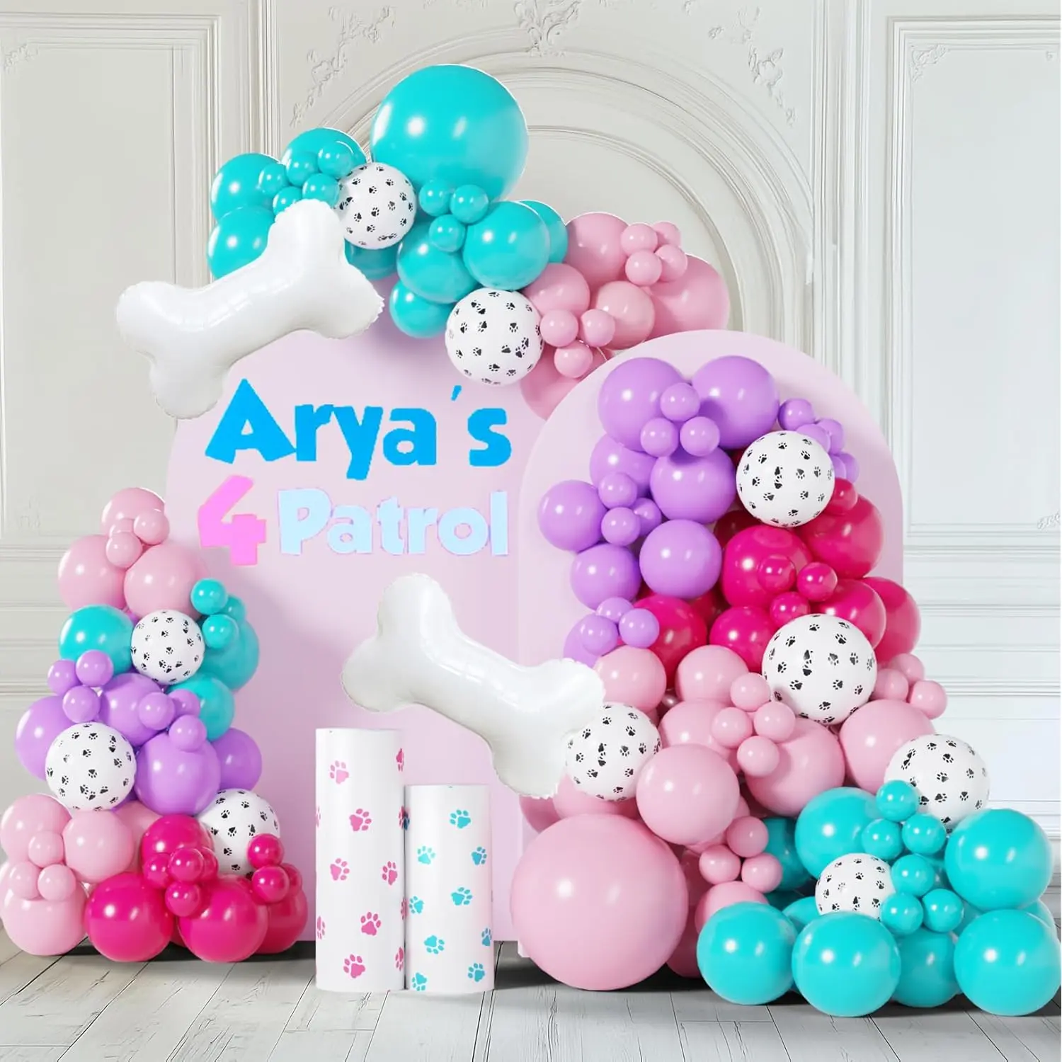 Dog Paw Balloon Garland Kit with Bone Paw Print Balloons for Puppy Birthday Decor