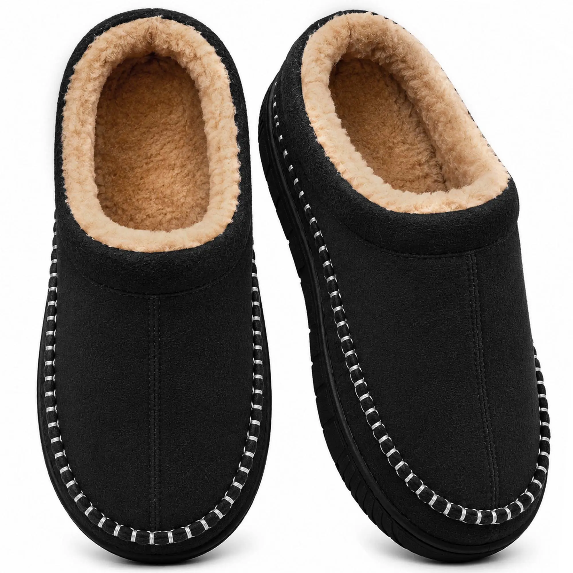 SHOESLOCKER Men's Winter Anti-Slip Classic Moccasin Slippers - Men's Shoes, Thick Rubber Sole, Memory Foam Insole, Low-Heel, Plush Fleece Lining, Brown Microsuede Indoor-Outdoor Footwear - Fathersdaygift, Mens Gifts, Boyfriend, Husband, Gifts For Him, Dad