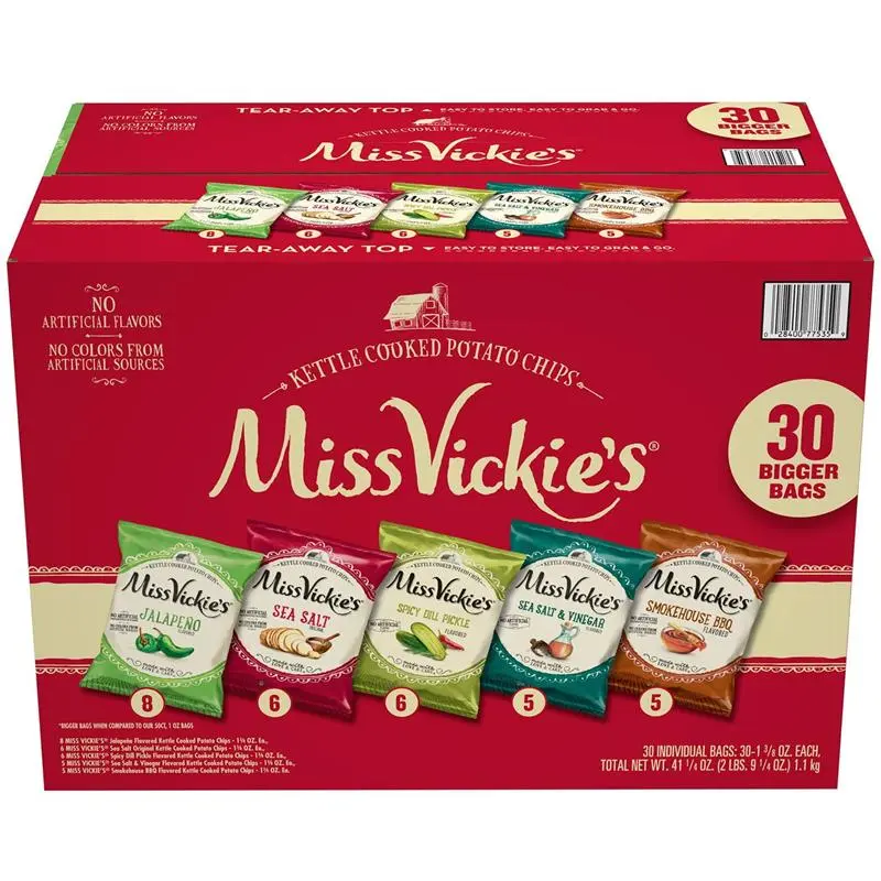 Miss Vickie's Crunchy Kettle Cooked Potato Chips Variety Pack - 30-Pack Snack Assortment, Crunch