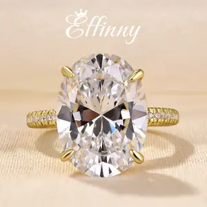 Effinny Jewelry 8.0ct Big CZ Golden Oval Engagement Ring,925 Sterling Silver Promise Ring for Women, 5A Cubic Zirconia Bridal Wedding Ring for daily Wear