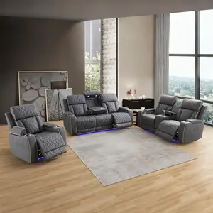 Power Recliner Sofa for Living Room Furniture,Leather Reclining Chair with LED Lights/USB Ports/Hidden Storage,Leather Couch for Living Room/Home Theater Seating