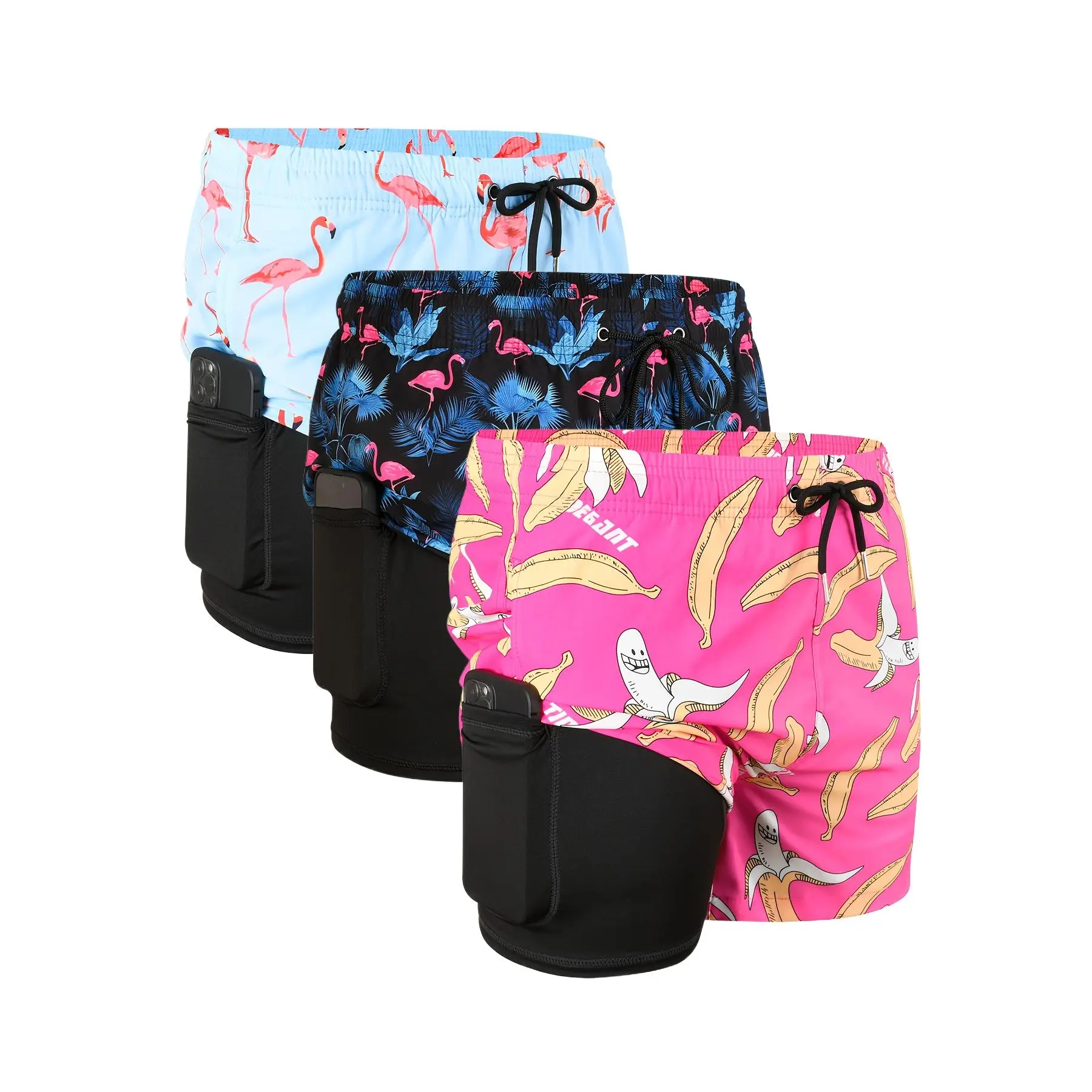 3 Pieces Pack Men's Swim Trunks with Compression Liner Beach Swim Shorts Swimmingshorts Swim Bottoms Swimtrunks Swimmingtrunks, Swimming Shorts
