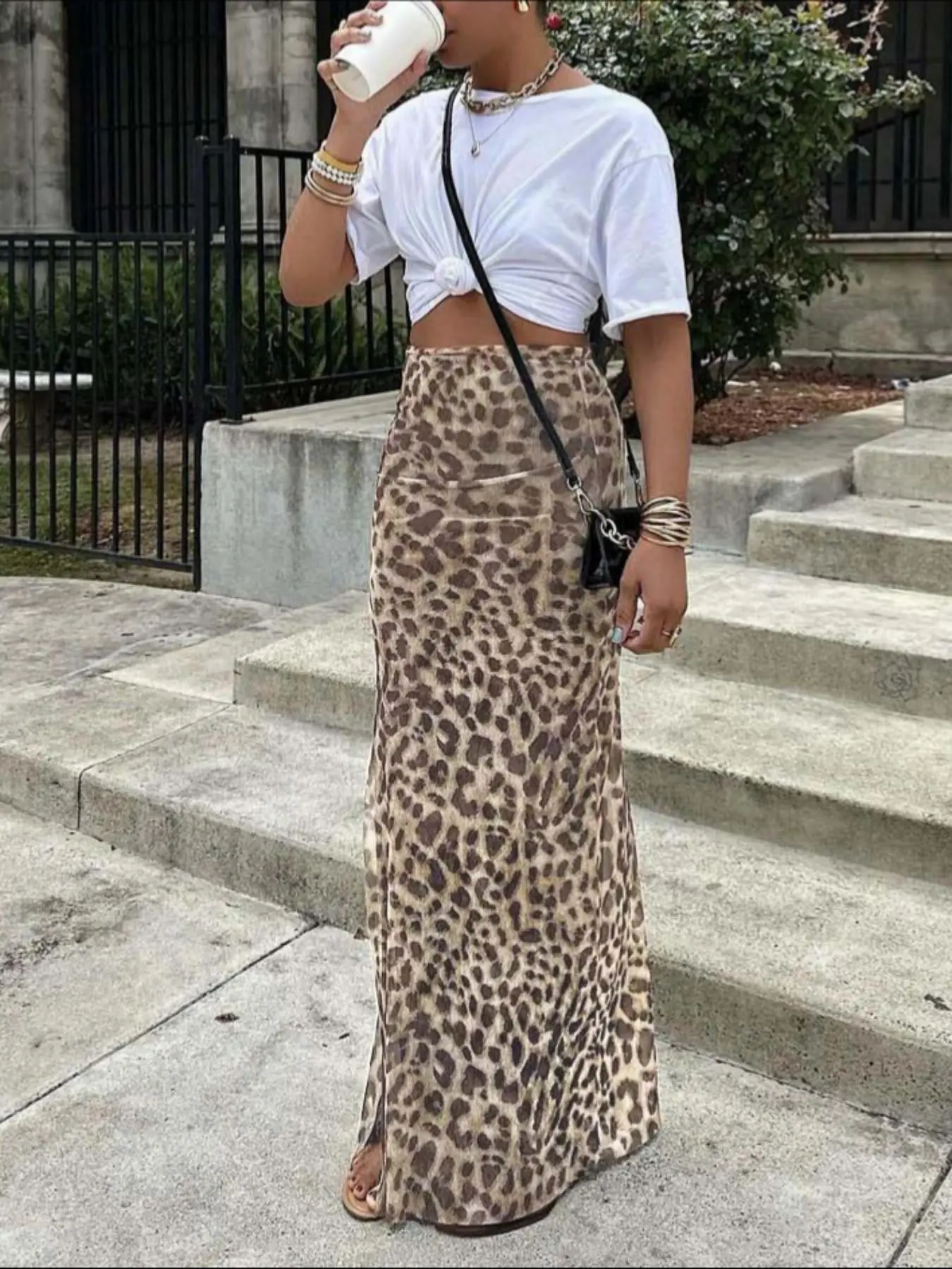 Women's Leopard Print Sexy High-Waisted Midi Skirt, Bottom, Y2K Style Slim-Fitting, Casual, Versatile and Trendy, Perfect for Bold Fashionistas